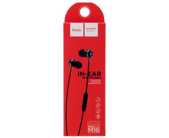  Наушники внутриканальные HOCO M16 Ling Sound, микрофон, кабель 1.2м, цвет: чёрный (1/30/300) 
