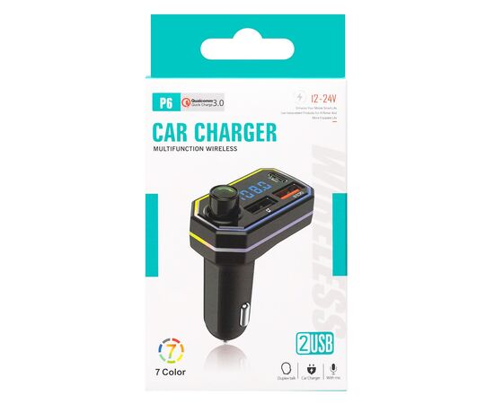  Автомобильный FM-трансмиттер - P6 2USB/Type-C (black) (212252) 