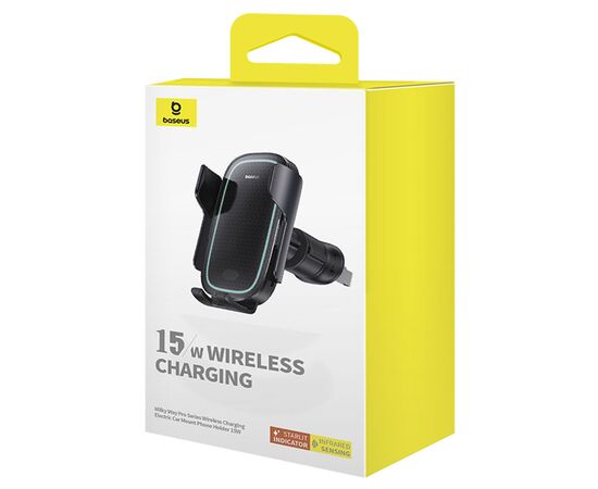  Автомобильный держатель BASEUS Milky Way Pro Wireless Charging, зажимной с беспроводной зарядкой, 15W, на воздуховод, черный 