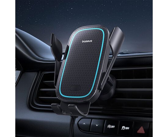  Автомобильный держатель BASEUS Milky Way Pro Wireless Charging, зажимной с беспроводной зарядкой, 15W, на воздуховод, черный 