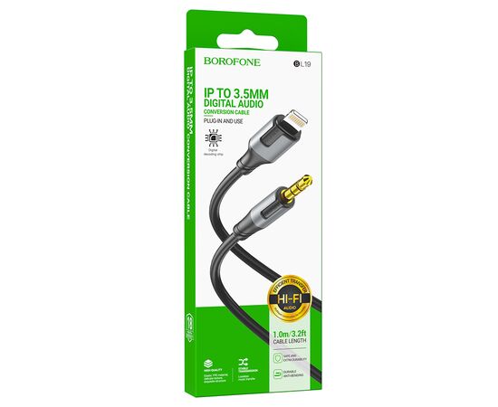  Аудиокабель BOROFONE BL19 AUX Jack 3.5 (m) - Lightning (m), 1 м, черный 