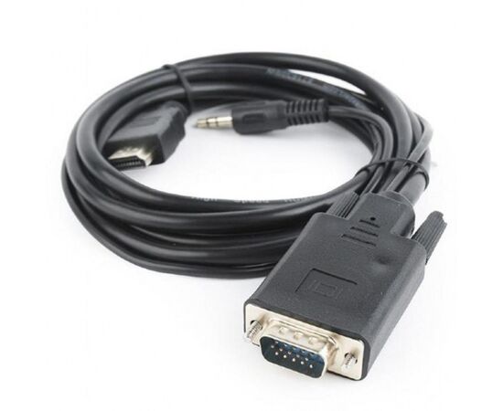  Конвертер HDMI-1.4a (папа) - D-SUB/VGA (папа) + Audio stereo (mini-jack 3.5 mm), встр. кабель 1,8 м, чёрный, позол. разъёмы, Cablexpert A-HDMI-VGA-03-6 