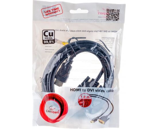  Кабель Cablexpert CC-HDMI-DVI-6 HDMI-DVI 19M/19M 1.8м single link черный 