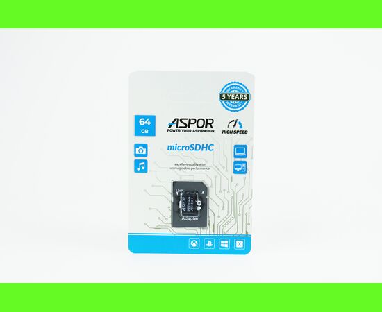  Карта памяти Aspor microSDHC 64GB Class10 UHS-3 + adapter нс 