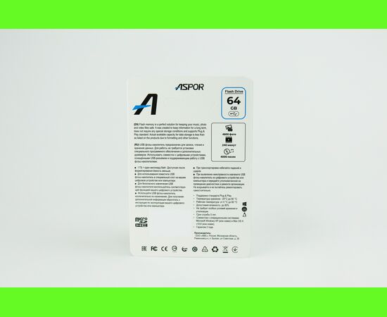  Карта памяти Aspor microSDHC 64GB Class10 UHS-3 + adapter нс 