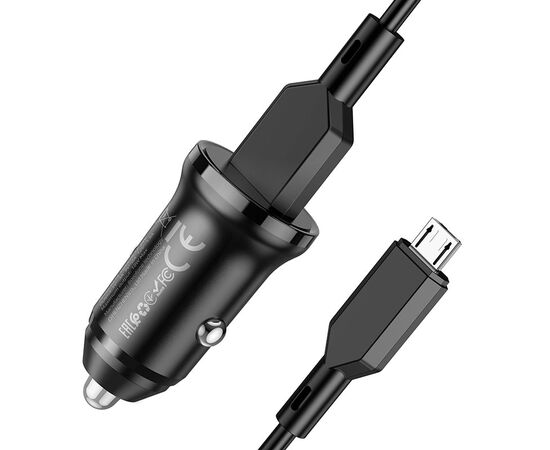  Блок питания автомобильный 1 USB Borofone BZ18, QC3.0, кабель микро USB, цвет: чёрный (1/210) 