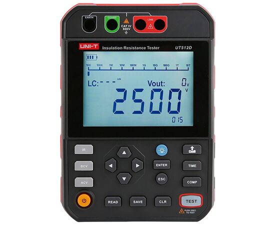  Измеритель сопротивления изоляции UNI-T UT512D до 2,5 кВ, до 1 ТОм память на 999 измерений, CAT IV 600 В 