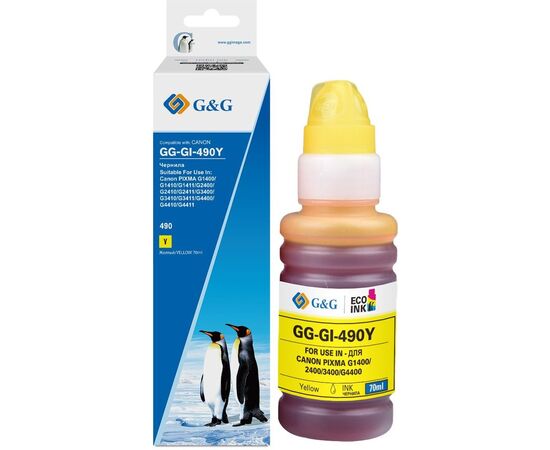  Чернила G&G GG-GI-490Y GI-490 желтый 70мл для Canon Pixma G1400/G2400/G3400/G4400 