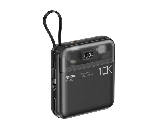 Аккумулятор внешний резервный REMAX Sucha Pro Series PD 20W+QC 22.5W Power Bank with 2 Fast Charging Cables  10000mAh RPP-602 (черный) 