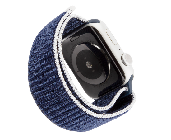  Ремешок нейлоновый MB для Apple watch – 42-44 mm (S3/S4/S5 SE/S6), темно-синий с серо-голубым краем 