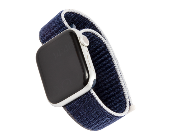  Ремешок нейлоновый MB для Apple watch – 42-44 mm (S3/S4/S5 SE/S6), темно-синий с серо-голубым краем 