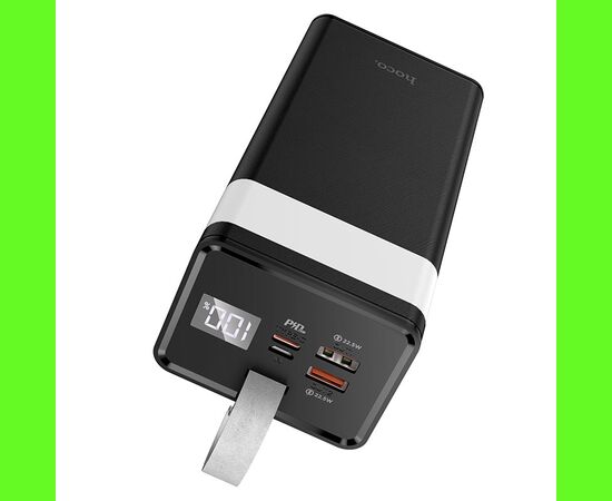  Аккумулятор внешний HOCO J86, Powermaster, 40000mAh, пластик, дисплей, 2 USB выхода, Type-C, QC3.0, PD3.0, 3,0А, цвет: чёрный (1/13) 