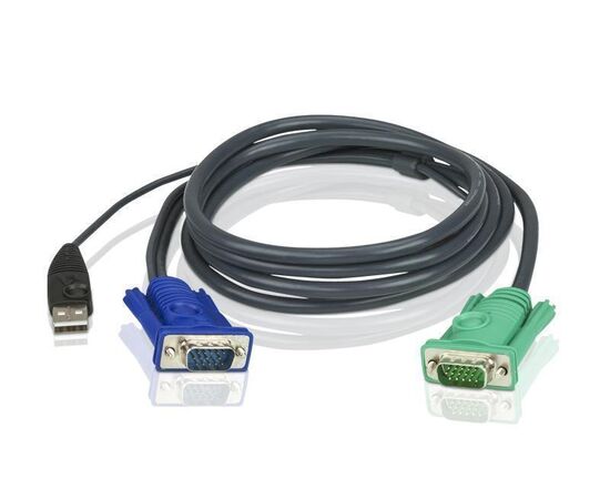  Шнур Aten 2L-5202U мон+клав+мышь USB SPHD15--HD DB15+USB A-Тип Male-2xMale 8+4 проводов опрессованный 1.8м черный 