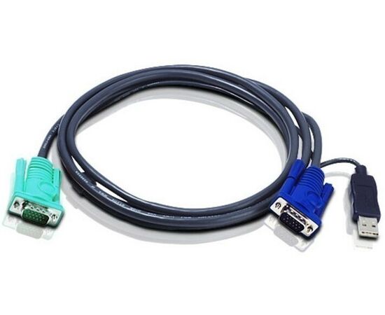  Шнур Aten 2L-5202U мон+клав+мышь USB SPHD15--HD DB15+USB A-Тип Male-2xMale 8+4 проводов опрессованный 1.8м черный 
