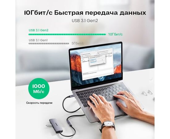  Кабель UGREEN US372 30205 USB-C 3.1 Male to USB-C Female Gen2 Extension Cable 1m Dark Gray 