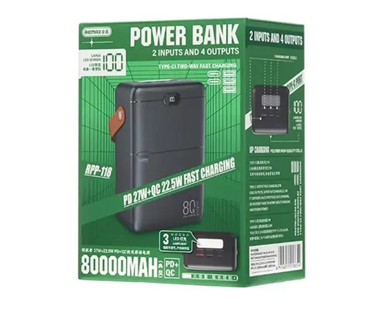  Внешний аккумулятор REMAX RPP-118 Piloteer Series 80000mAh 27W+22.5W PD+QC с фонариком (Black) 