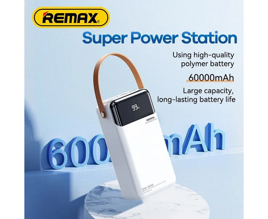  Аккумулятор внешний резервный REMAX Lesu II Series PD20W+QC22.5W  Cabled Fast Charging Power Bank 60000mAh RPP-565 (белый) 