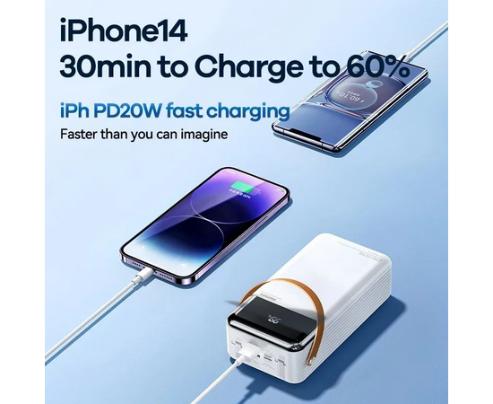  Аккумулятор внешний резервный REMAX Lesu II Series PD20W+QC22.5W  Cabled Fast Charging Power Bank 60000mAh RPP-565 (белый) 