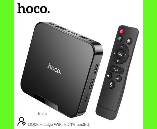  Смарт-ТВ приставка HOCO DQ08 Hidalg WiFi HD черный CortexTM-A53, Android 10 version 2GB+16GB 