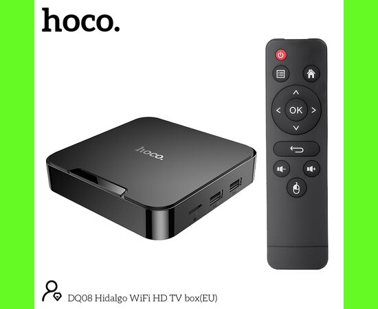  Смарт-ТВ приставка HOCO DQ08 Hidalg WiFi HD черный CortexTM-A53, Android 10 version 2GB+16GB 
