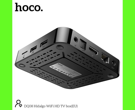  Смарт-ТВ приставка HOCO DQ08 Hidalg WiFi HD черный CortexTM-A53, Android 10 version 2GB+16GB 