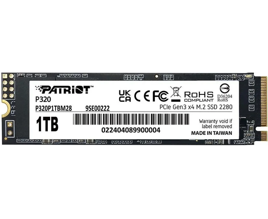  SSD Patriot P320 P320P1TBM28 1ТБ, M.2 2280, PCIe 3.0 x4, NVMe, M.2 