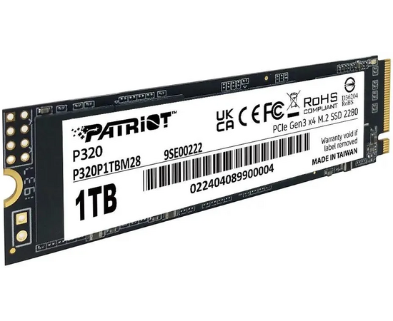  SSD Patriot P320 P320P1TBM28 1ТБ, M.2 2280, PCIe 3.0 x4, NVMe, M.2 