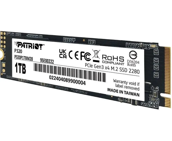  SSD Patriot P320 P320P1TBM28 1ТБ, M.2 2280, PCIe 3.0 x4, NVMe, M.2 