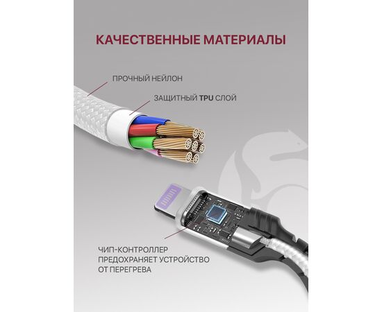  Кабель Lightning-USB для быстрой зарядки и передачи данных (2.1A) нейлоновый, белый (1м) 