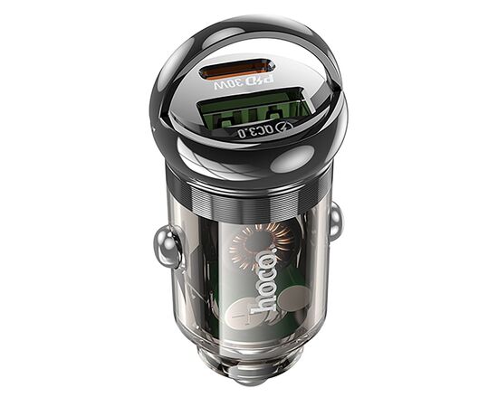 Адаптер Автомобильный Hoco Z53A Vision PD30W+QC3.0 (transparent black) (225395) 