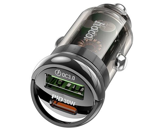  Адаптер Автомобильный Hoco Z53A Vision PD30W+QC3.0 (transparent black) (225395) 