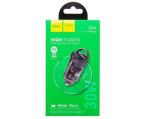  Адаптер Автомобильный Hoco Z53A Vision PD30W+QC3.0 (transparent black) (225395) 