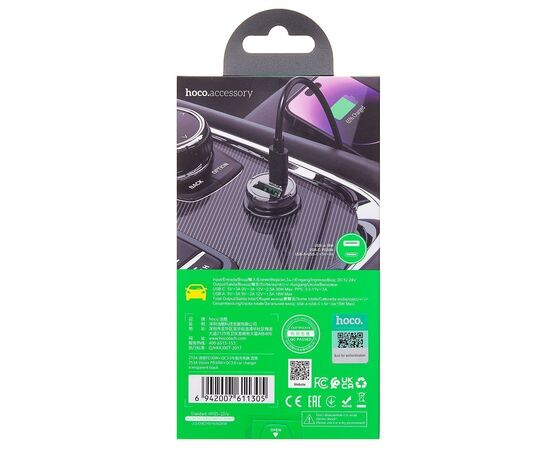  Адаптер Автомобильный Hoco Z53A Vision PD30W+QC3.0 (transparent black) (225395) 
