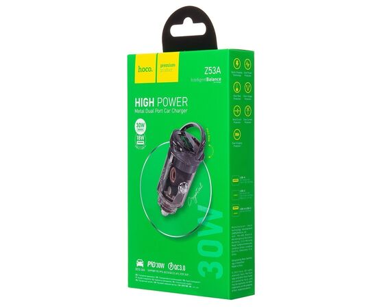  Адаптер Автомобильный Hoco Z53A Vision PD30W+QC3.0 (transparent black) (225395) 