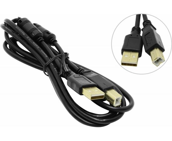  Кабель 5bites UC5010-018A USB2.0, AM/BM, зол.разъемы, ферр.кольца, 1.8м, черный 