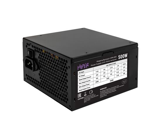  Блок питания Hiper Eco HPN-500 (ATX 2.31, 500W, noPFC, 120mm fan, Black), Box 