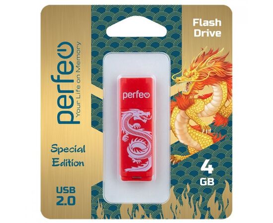  Флешка Perfeo USB 4GB C04 красная  Dragon 
