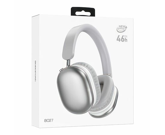  Наушники полноразмерные Borofone BO27 Rhyme, беспроводные, bluetooth 5.3, AUX, цвет: серебряный (1/40) 