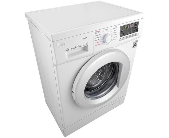  Стиральная машина LG F1296CDS0 85x60x44см Класс: A+ загр.фронтальная макс.:6кг белый 1200 об/мин, с СУШКОЙ, дисплей 
