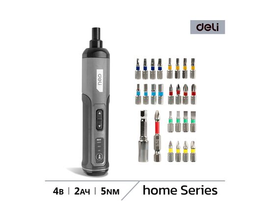  Отвертка аккумуляторная Deli DC161 (4В, 2А*ч, 5Нм, 300об/мин, Type-C, набор бит 4 шт, картон) 
