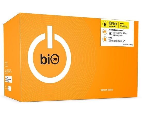  Картридж Bion BCR-W2072A для HP Color Laser 150a/150w/150nw, MFP 178nw/179fnw (700 стр.) Желтый, с чипом 