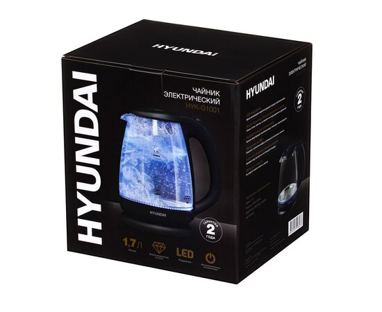 Чайник Hyundai HYK-G1001 1.7л. 2200Вт черный (корпус: стекло) 