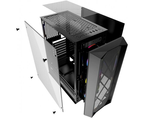  Корпус Powercase CMRMX-L3 Rhombus X3 Mesh LED, Tempered Glass, 3x 120mm 5-color fan, чёрный, ATX (CMRMX-L3) 