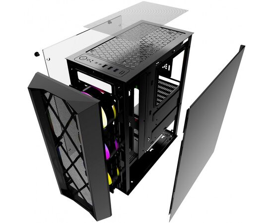  Корпус Powercase CMRMX-L3 Rhombus X3 Mesh LED, Tempered Glass, 3x 120mm 5-color fan, чёрный, ATX (CMRMX-L3) 