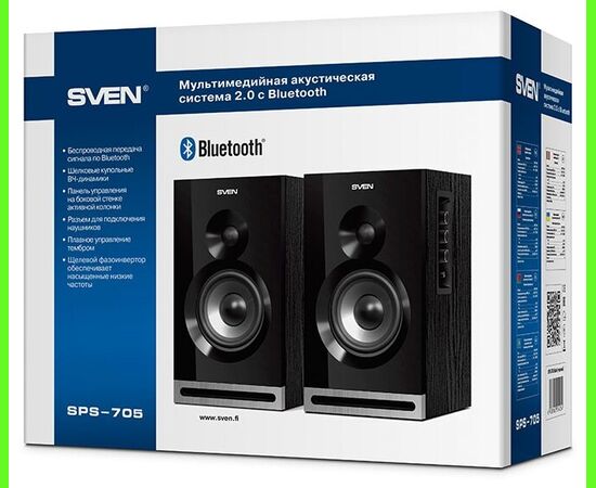  Акустическая система 2.0 SVEN SPS-705 мощность 2x20 Вт(RMS), щелевой фазоинвертор, Bluetooth, черный 