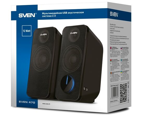  Акустическая система 2.0 SVEN 470, чёрный, USB, мощность 2x6 Вт(RMS) 