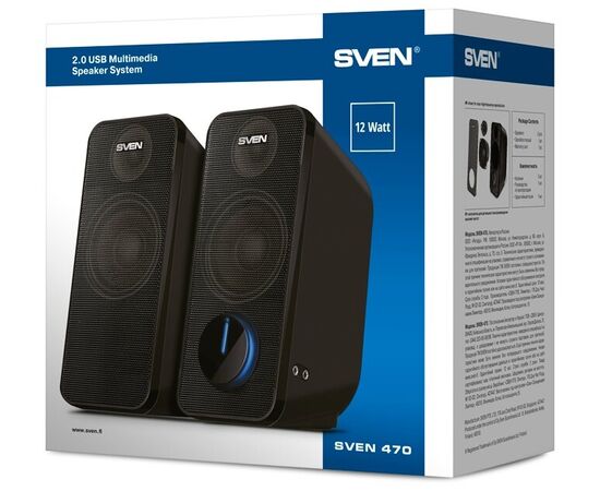  Акустическая система 2.0 SVEN 470, чёрный, USB, мощность 2x6 Вт(RMS) 