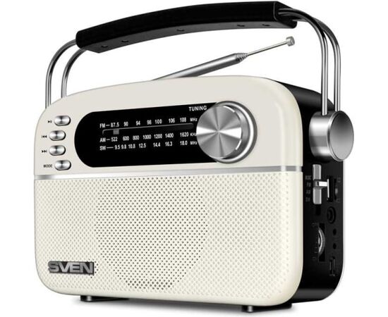  Радиоприёмник SVEN SRP-505, белый (3 Вт,Bluetooth, FM/AM/SW, USB, microSD, AUX,  встроенный аккумулятор) 