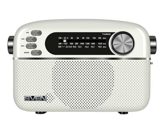  Радиоприёмник SVEN SRP-505, белый (3 Вт,Bluetooth, FM/AM/SW, USB, microSD, AUX,  встроенный аккумулятор) 