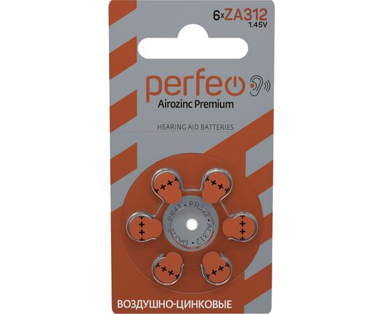  Батарейка для    слуховых аппаратов Perfeo ZA312/6BL Airozinc Premium 